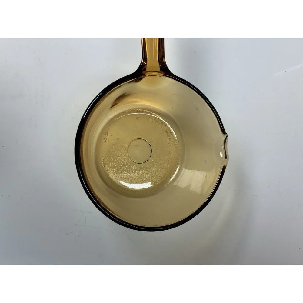 Pyrex Vision Corning Ware 1980's Amber 1L Glass Cooking Sauce Pan Spout Lid